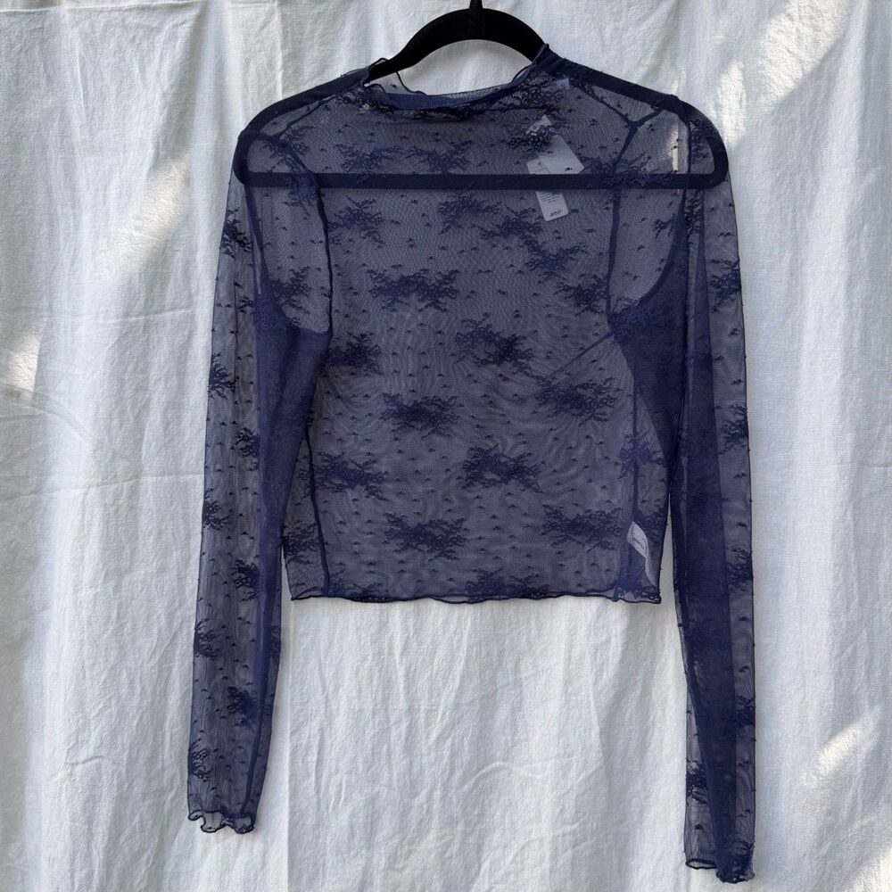 Aerie Sheer Floral Mesh Long Sleeve Crop Top | Size Small | NWT